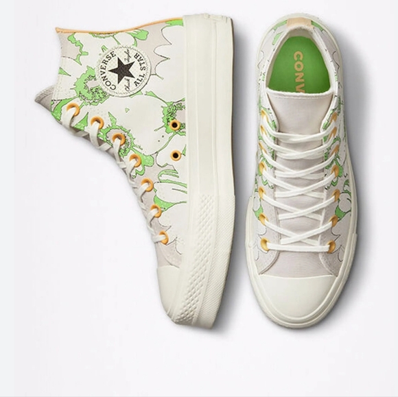 Converse Shoes - Converse Green and White floral High-Top Sneakers
